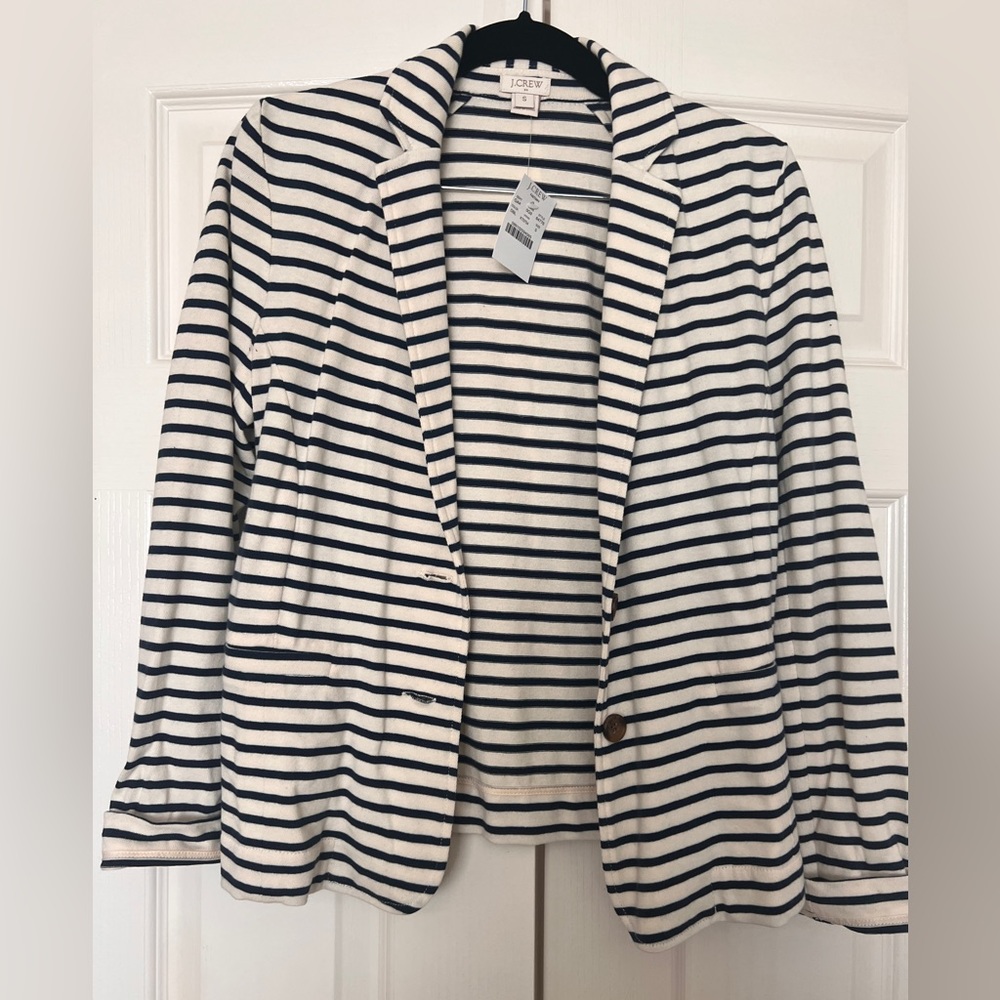 J Crew Factory navy and cream striped blazer jacket